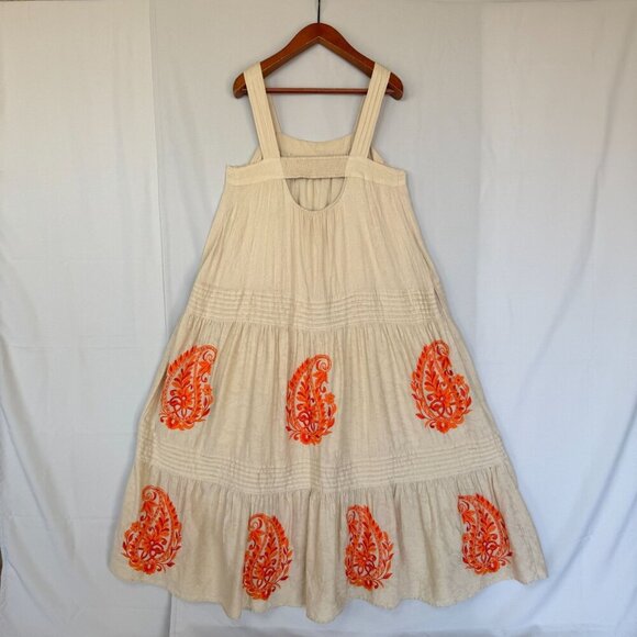 Anthropologie Felicity Light Tan Orange Embroidered Paisley Maxi Dress Size 2X - Picture 9 of 17